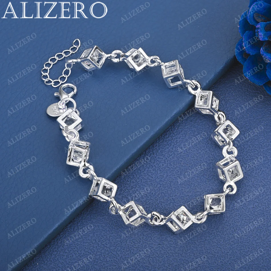 

ALIZERO 925 Sterling Silver Square Embedded Zircon Bracelet Creativity Accessories Wedding Party Fashion Jewelry Gift
