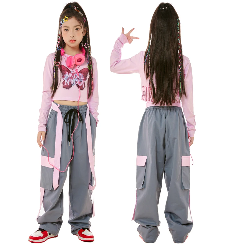 Nieuwe Jazz Moderne Dans Kostuums Voor Meisjes Lange Mouwen Hiphop Broek Pak Kinderen Hip Hop Streetwear Performance Kleding Dn16346