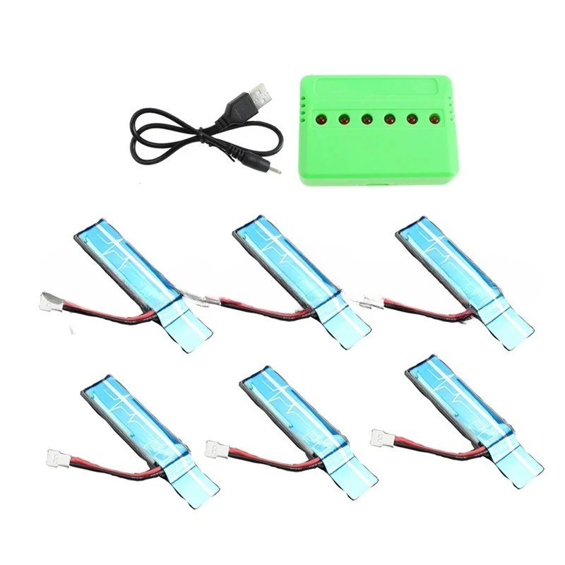 6PC 3.7V 520MAh 30C Upgraded Li-Po Battery with USB Charger for WLtoys XK K110 K110S V930 V977 RC Helicopter Spare Parts
