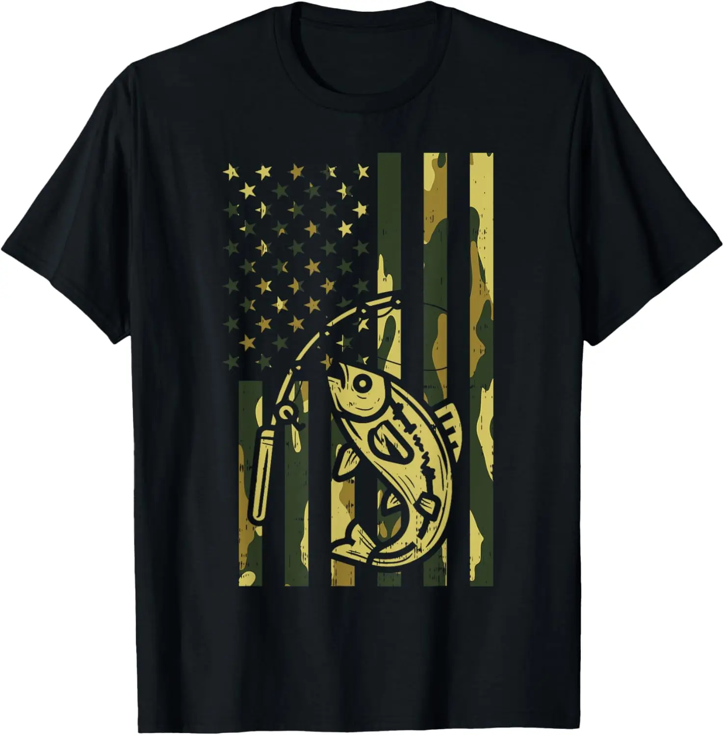 Camo US Flag Bass Fishing 빈티지 애국 어부 선물 티셔츠