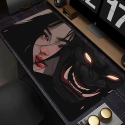 Gamer Mouse Pad Oni Devil Mask Rubber Mouse Mat Anime Girls Large Gaming Mousepad Game HD Print Keyboard Pad Non-Slip Desk Mat