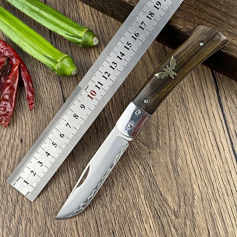 

black sandalwood Handle Three-layer steel Folding Knife Multi-purpose Keychain Pocket Knife Portable Sharp Fruit Knife Camping