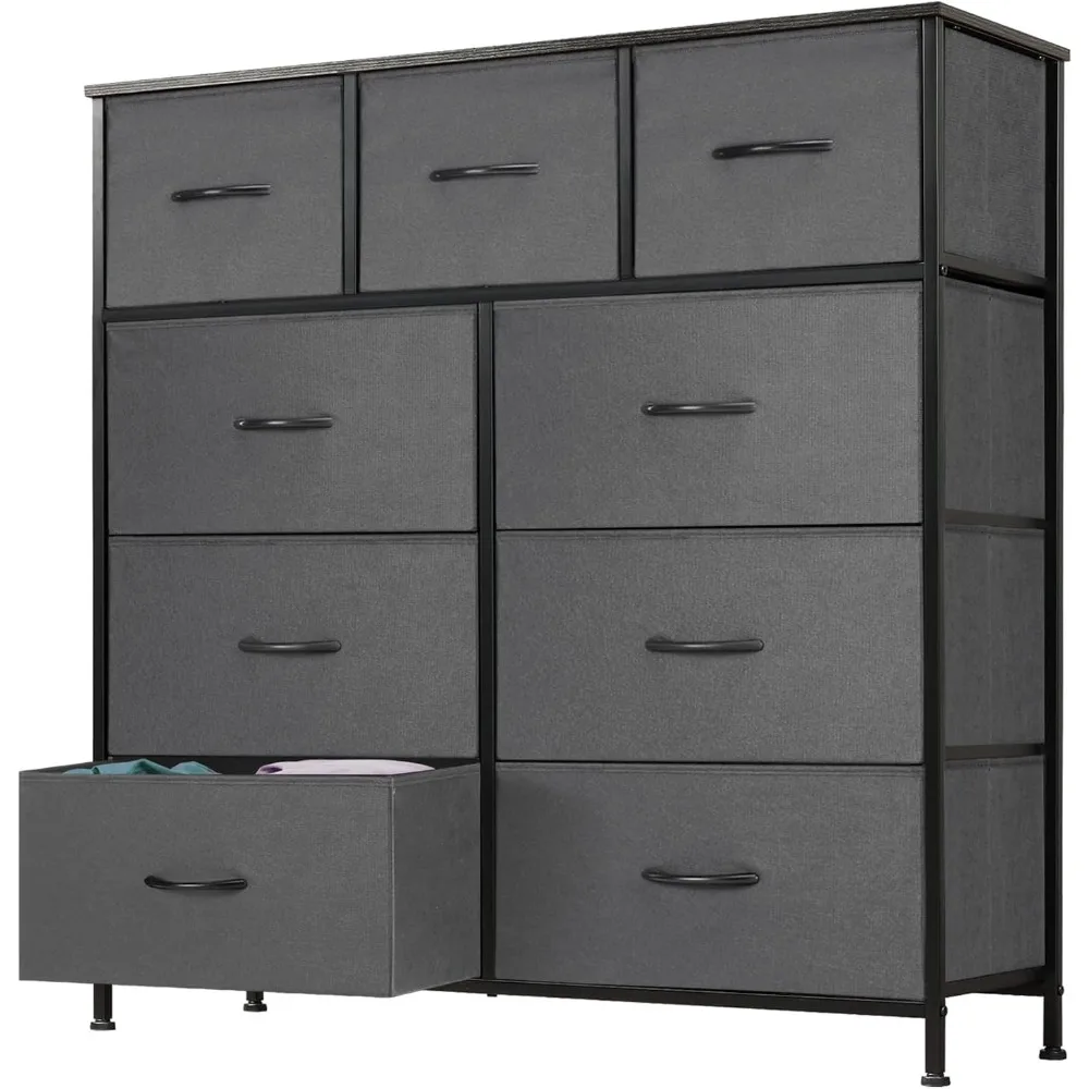 

Dresser for Bedroom, Dressers & Chests of Drawers Dresser Organizer, Wood Top Table Furniture with 9 Fabric Storage Tower Unit,