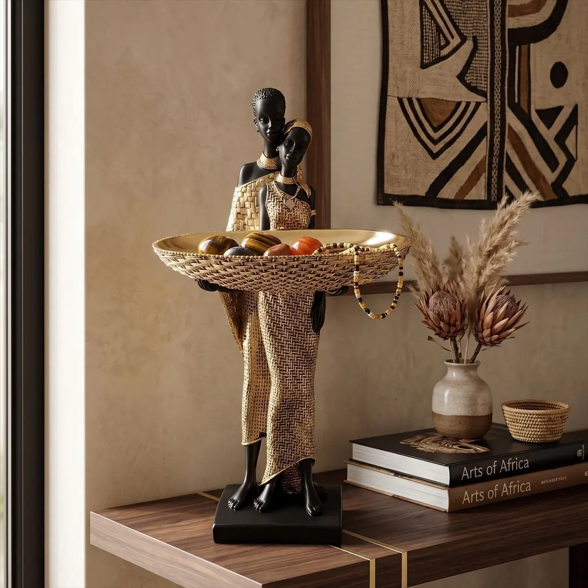 African Couple Decoration Resin Ornament Fruit Tray Storage Ornament Home Living Room Desktop Style Tray Birthday Marry Gift