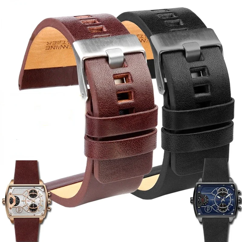 Suitable for Diesel DIESEL Dz4344 4323 1657 Police Large Dial Men's Genuine Leather Watch Band 30 32