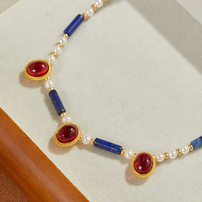 New Guofeng Chinese Guofeng Jewelry Natural Lazuli Necklace Beaded Simple Clavicle Chain Advanced Versatile Medieval