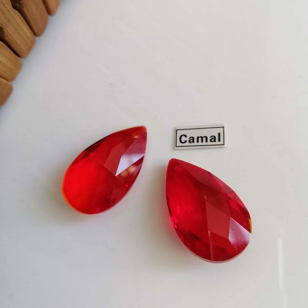 Camal 10 pçs 28mm malha vermelha gota forma de cristal pingentes prismas grânulo pendurado para joalheiro lustre iluminação da lâmpada peças de casamento diy