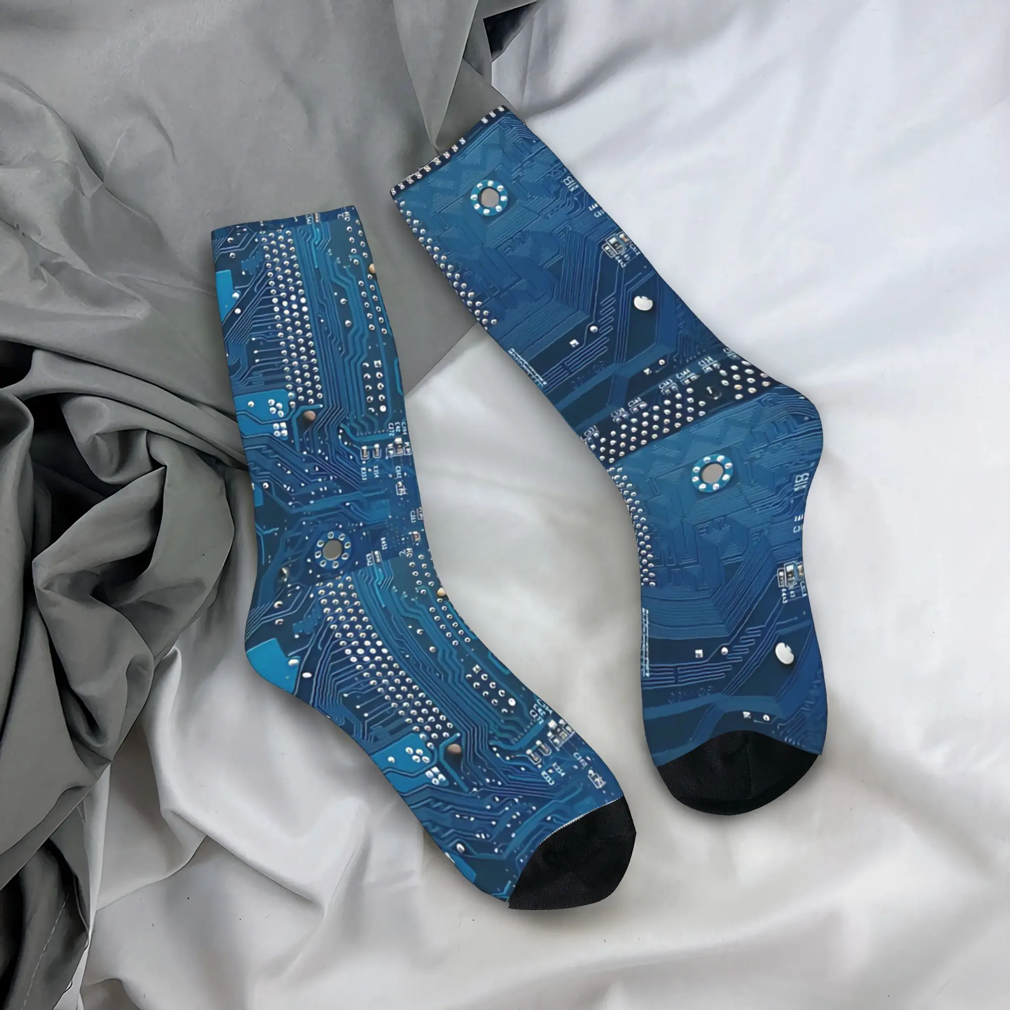 

Women Men Socks Electronic Circuit Board Stockings Anti Bacterial Breathable Socks Autumn Novelty Graphic Climbing Socks