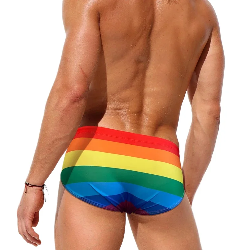 Hot Rainbow swimsuit man Swimming Briefs trunks Sexy Push Up Pad men Swimwear mens Bathing Suit Male Beach Surf Sport Short