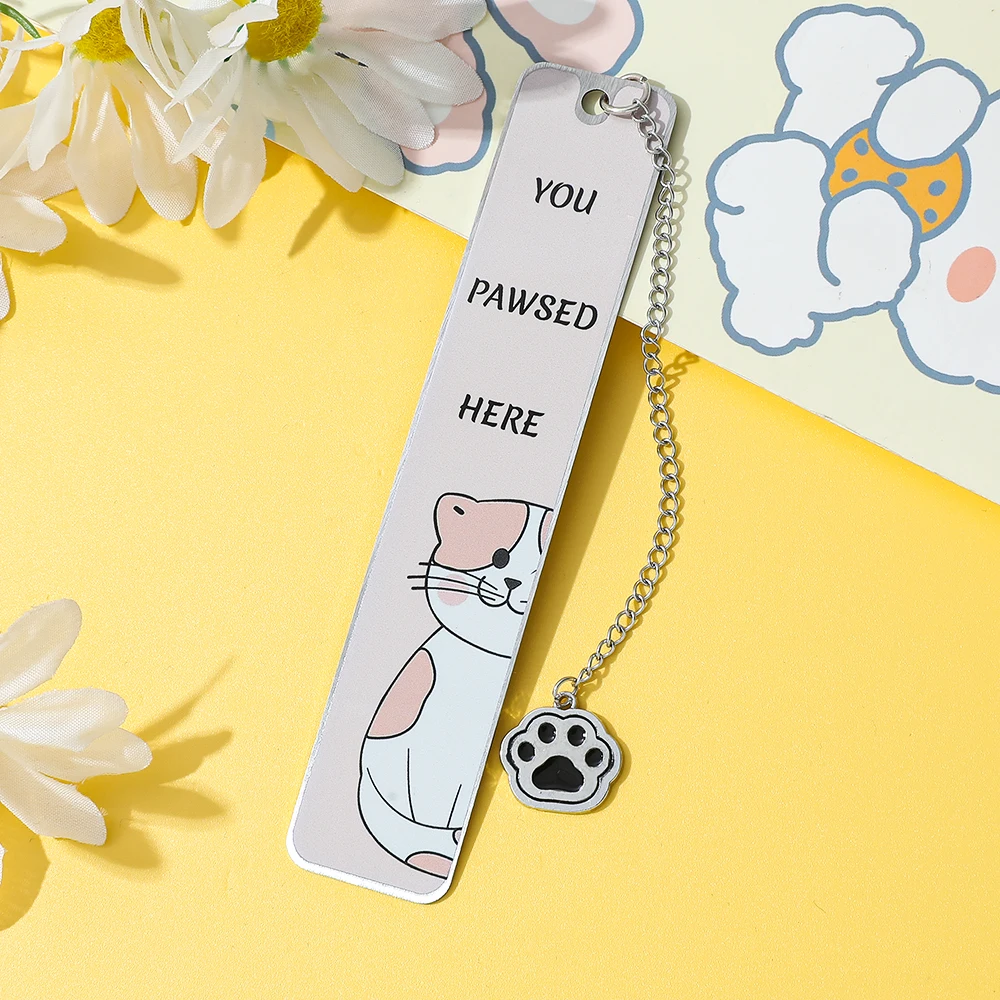 1pcs Cute Cat Stainless Steel Bookmark with Cat Paw Pendant, Humor Bookmark, You Stopped Here - Office Gift for Teachers