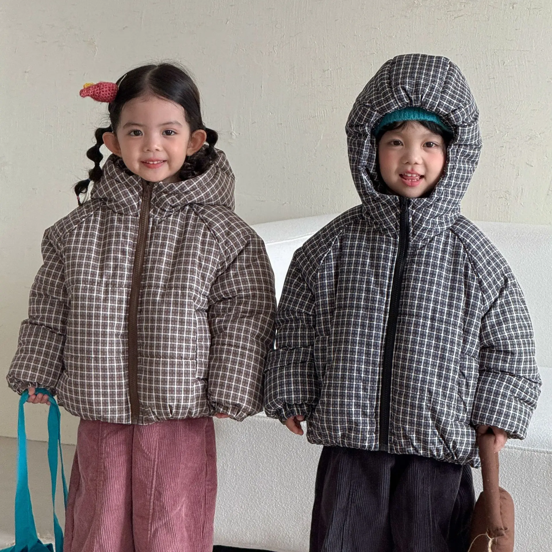 2026 Winter New Children Cotton Padded Jacket Plus Velvet Thick Boys Hooded Quilted Jacket Girls Bread Coat Kids Clothes