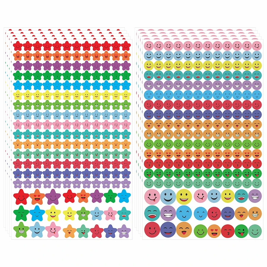 2040-teiliges Set Bunte Ausdruckssticker, Runde und Sternförmige Etiketten für Verpackungen, Diagramme, Tagebücher und Organisationszwecke