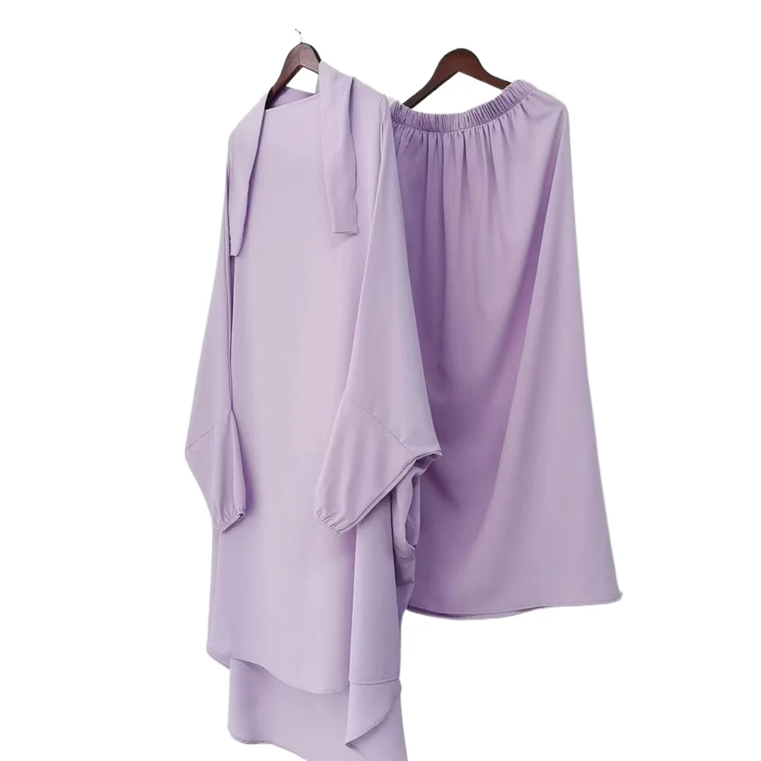 

2 Pcs Muslim Set Abaya Saudi Arabia Turkey Islam Muslim Hijab +Dress Suit Prayer Clothes Solid Color Kebaya Robe Femme Sets
