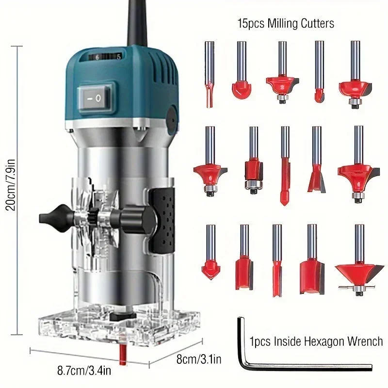 Multi Functional 6-speed Speed Regulation Trimming Machine Woodworking Slotting Machine Small Electric Milling Carving Machine