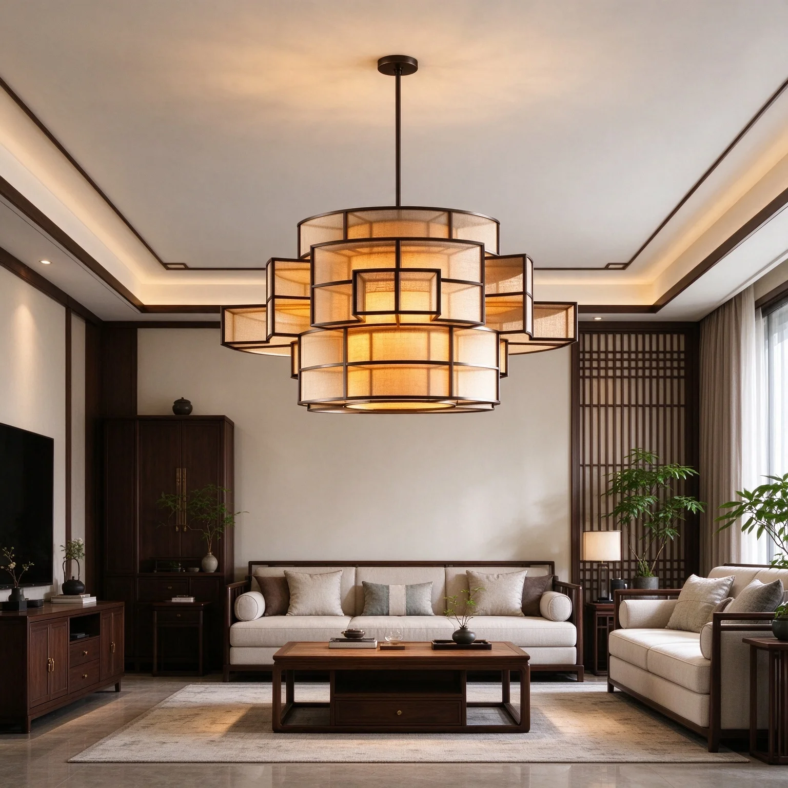 Chinese Classical Dining Room Pendant Light Farbic Art Restaurant Hanging Lamps Hotel Banquet Hall Commercial Lighting Led Decor