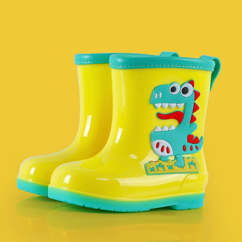 Kids Rain Boots For Girls Rubber Rainboot Boys Baby Girl PVC Warm Children Waterproof Shoes Cartoon Dinosaur Printing Removable