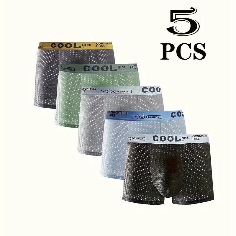 

5 pieces of men's underwear full mesh cool breathable comfortable sexy men's boxer briefs summer essential underwear