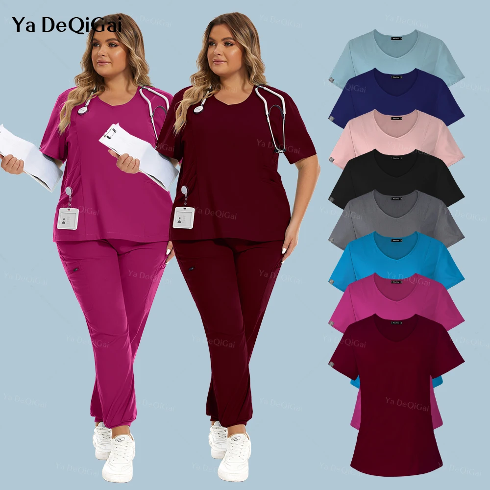 

Nurse Uniform Medical Surgical Uniforms High Quality Pet Grooming Workwear Scrubs Set Operating Room Elastic Scrub Top Pants New