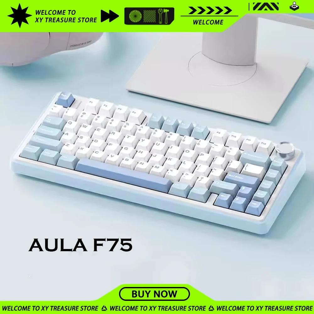 AULA F75 Gaming Keyboards  Hot Swap 2.4G Wireless Bluetooth Three Mode RGB Backlight Mechanical Keyboard Office PC Accessories