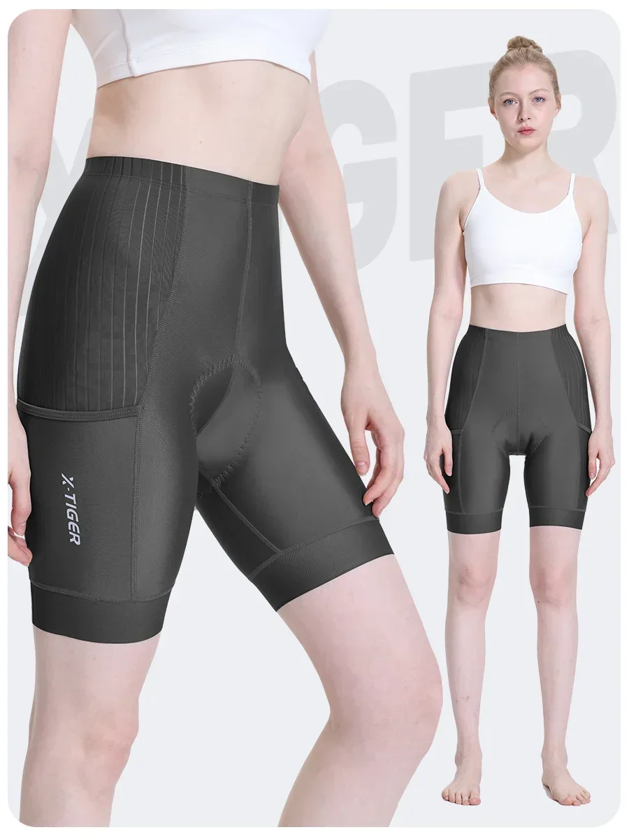 X-TIGER Damen-Radhose, stoßfest, mit Baumwolle gepolstert, MTB-Fahrradhose, atmungsaktiv, schnell trocknend, Pro-Rennradhose mit Taschen – Detail 13