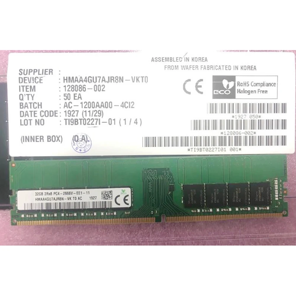 

1PCS High Quality RAM 32GB 32G 2RX8 PC4-2666V DDR4 2666 ECC UDIMM For SK Hynix Memory