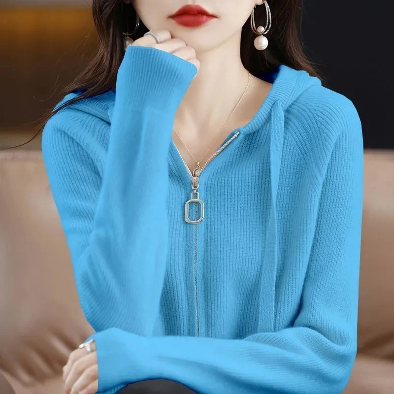 Cárdigans de punto con cremallera para mujer, cárdigan cálido de manga larga, suéter informal de moda coreana, otoño e invierno, 2024