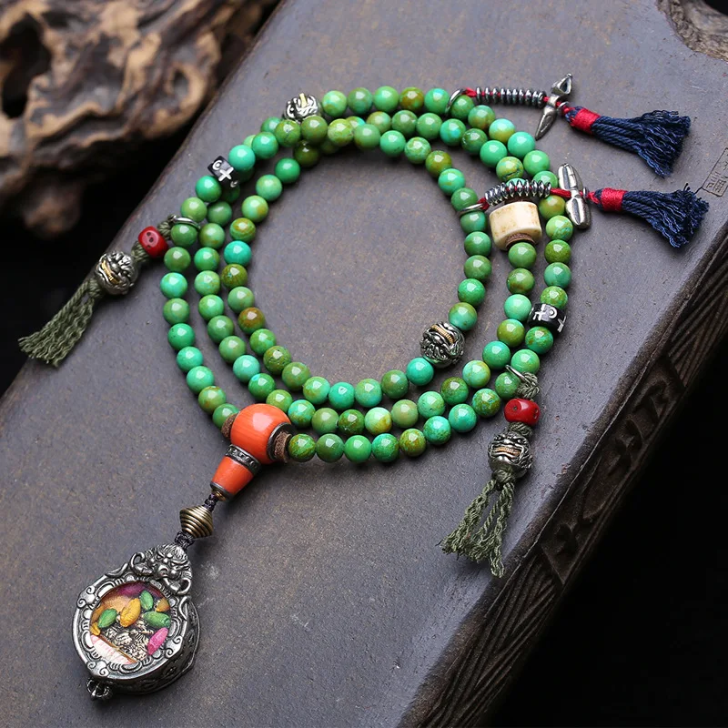 Necklace Bracelet Gau Box Yellow God Of Wealth Pendant Turquoise 108 Buddhist Beads Copper Vajra