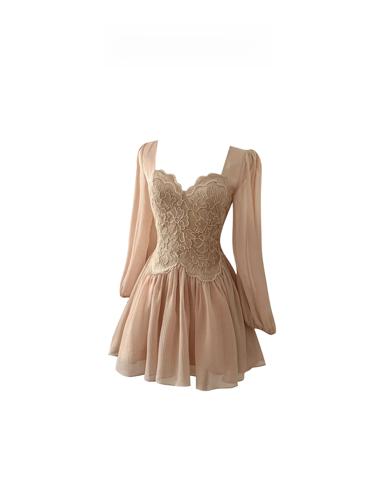 

HEZA Lace Splice Slim Fit A-Line Dr Women's Gentle Sle plus Size Spring ort Skirt Long Sve Square Collar Dr