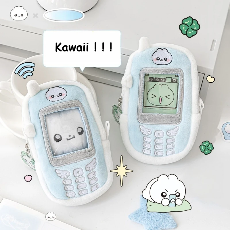 Kawaii ريترو زر الهاتف حافظة للبطاقات الكرتون سعة كبيرة شاحنة صغيرة حقيبة التخزين حقيبة الهاتف المحمول Y2K نمط عرض دمية حقيبة #3