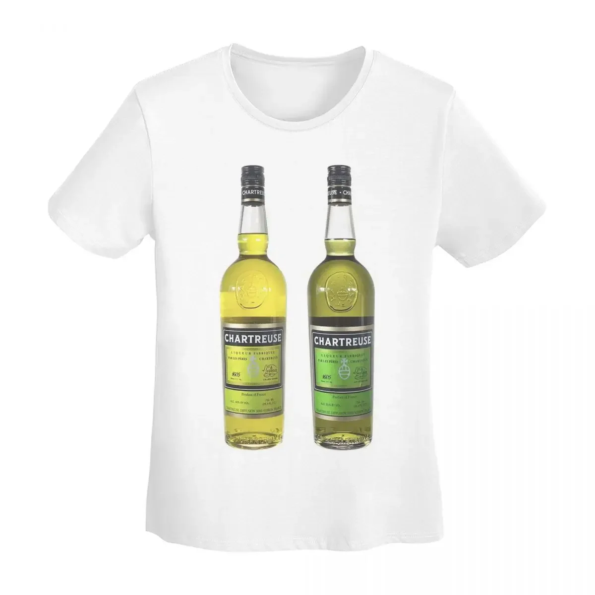 Camiseta con estampado de pintura al óleo de botella de Chartreuse verde para mujer, camisetas de manga corta, ropa con cuello redondo, camisetas de algodón de verano, ropa de calle