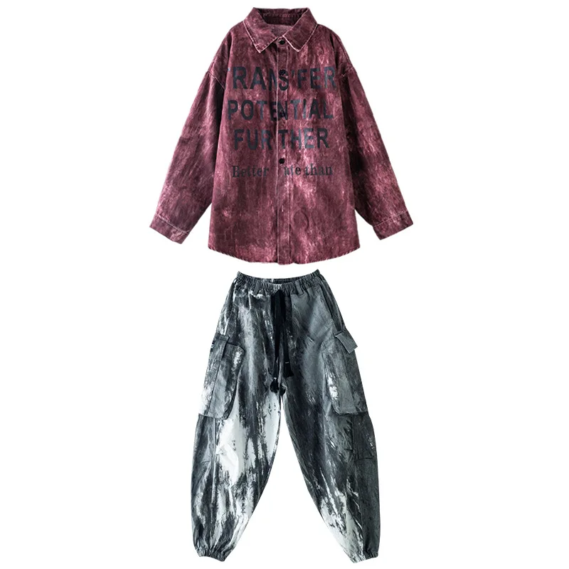 Kid Hip Hop Clothing Letters Print Shirt Top Casual Street Tie Dye Jogger Cargo Pants for Girls Boys Jazz Dance Costume Clothes