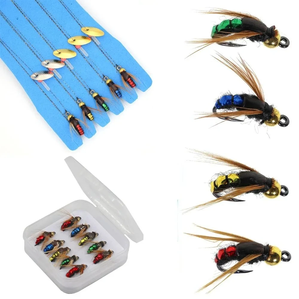 10PCS  Hot Sale Brass Bead Head Fast Sinking Nymph Scud Fly Bug Worm Trout Fishing Flies Artificial Insect Fishing Bait Lure