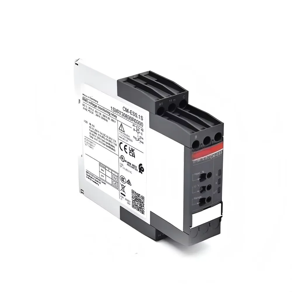1SVR730830R0300 CM-ESS.1S RMS Voltage Monitoring Relay, Single Phase, 24-240V AC/DC, 3-600V RMS, 1CO 4A, DIN Rail Mount