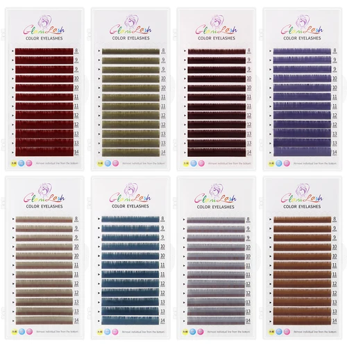 Pestañas de colores GLAMLASH, extensión de pestañas postizas coloridas naturales individuales grises Morandi literarias