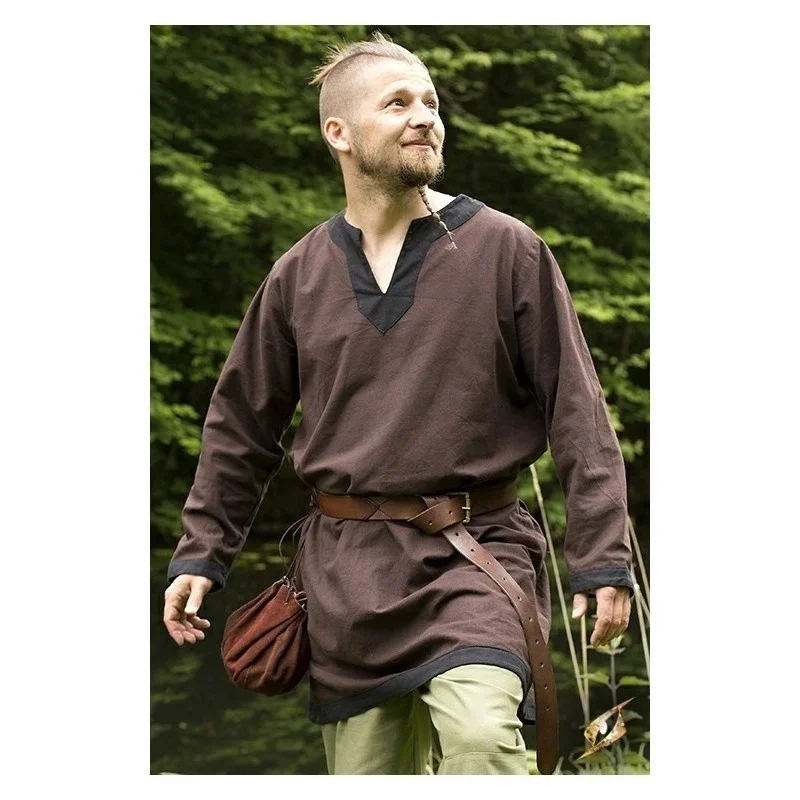 Medieval Costume Robe Men Shirt Long Sleeve Loose Robe Vikings Celtics Cosplay Tunic Pirate Warrior Knight Male Tops S-5XL