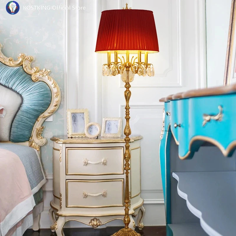 European Full Copper Floor Lamp Living Room Study Bedroom Luxury Vintage French Vertical Palace Villa Light