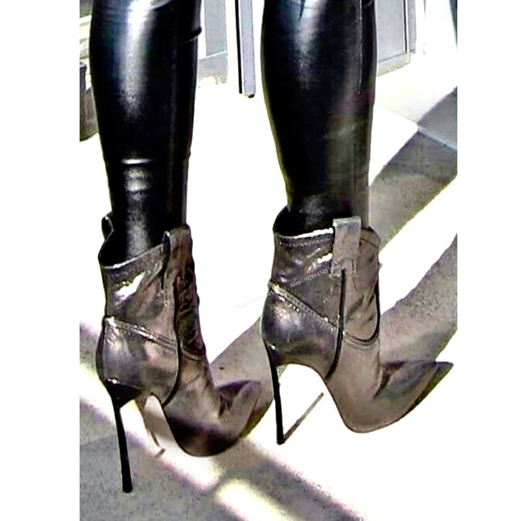 Stivali in pelle nera a metà polpaccio Tacco alto sottile Punta a punta Alla moda Sexy Cool 2025 Inverno Scarpe da donna di grandi dimensioni Zapatillas Mujer