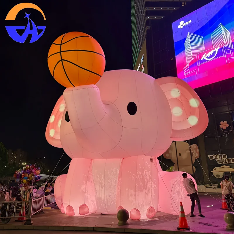

Надувная мультяшная милая воздушная модель розового слона - витрина для украшения торгового центра на открытом воздухе в баскетбольной тематике