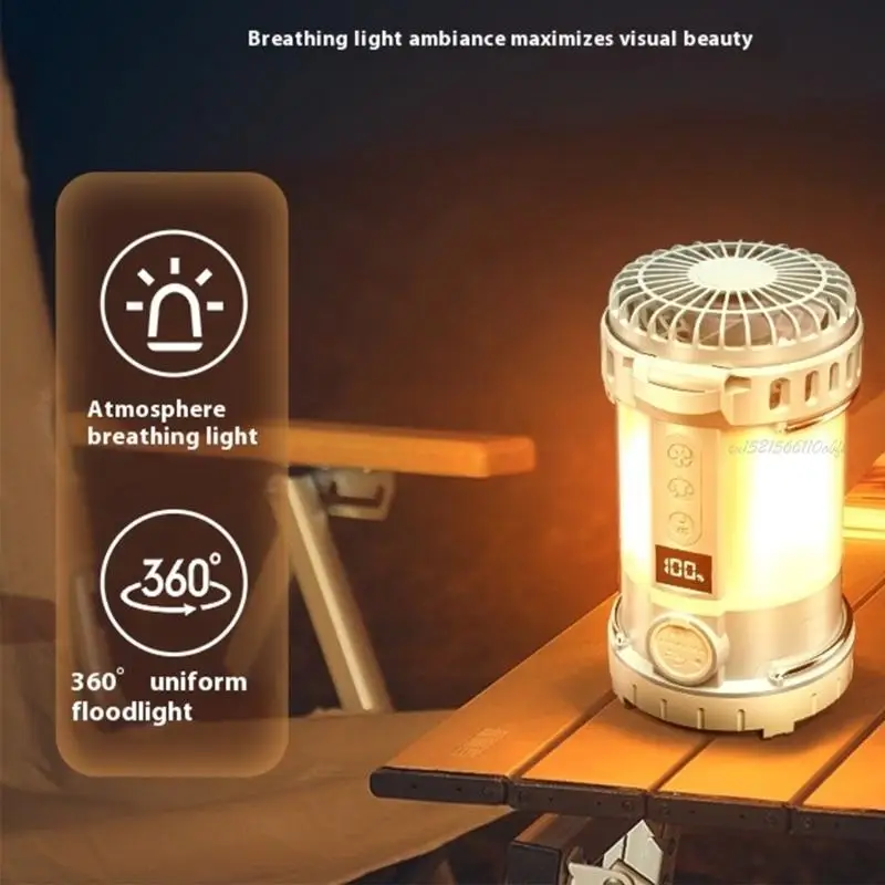 27RB قابلة لإعادة الشحن ضوء المروحة في الهواء الطلق 3 سرعات قابلة للتعديل 4 أوضاع الإضاءة شاشة LCD