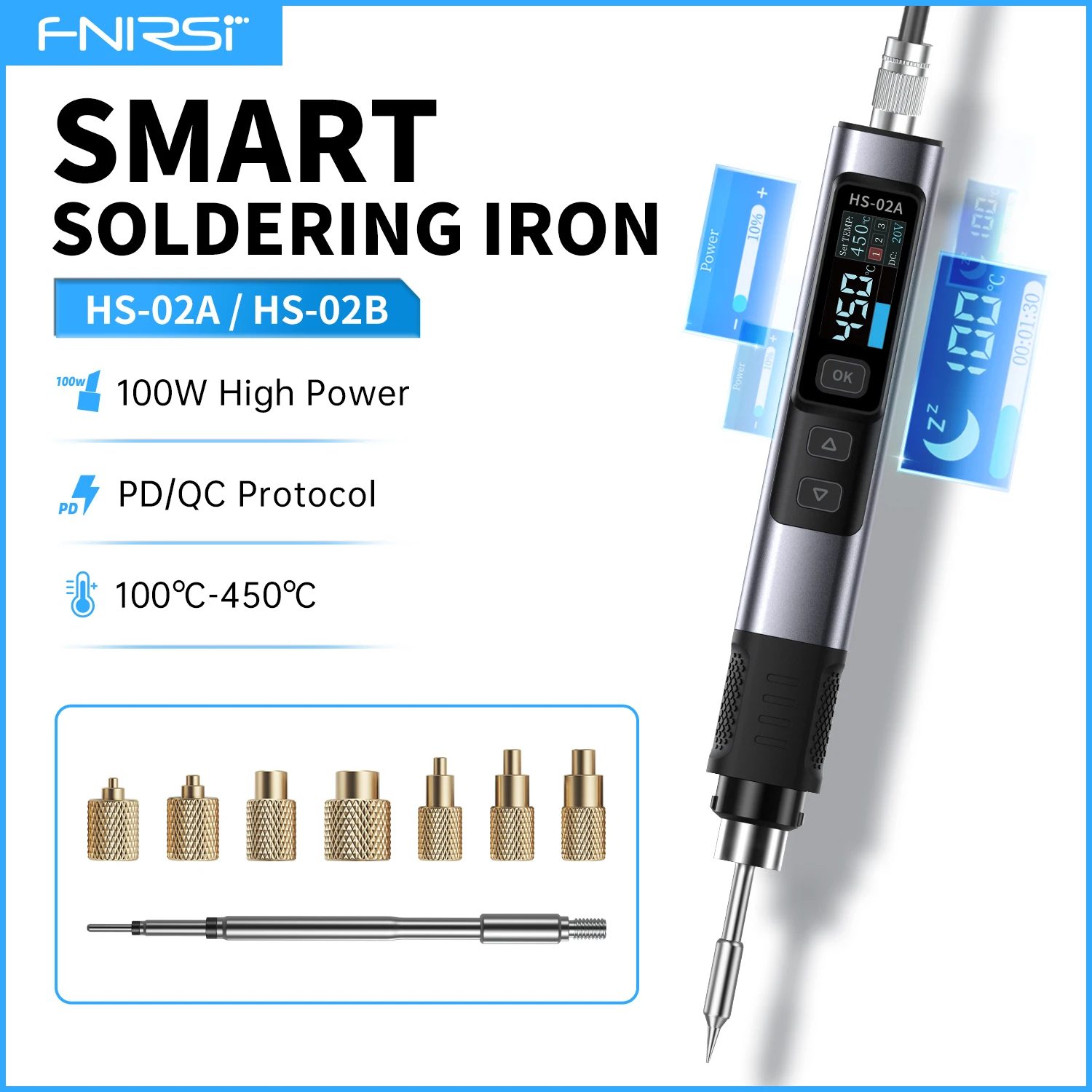 FNIRSI HS-02A Electric Soldering Iron Set with Heat Insert Nut Kit M2-M8, C245 Compatible Tips for 3D Printer and DIY Repair Job