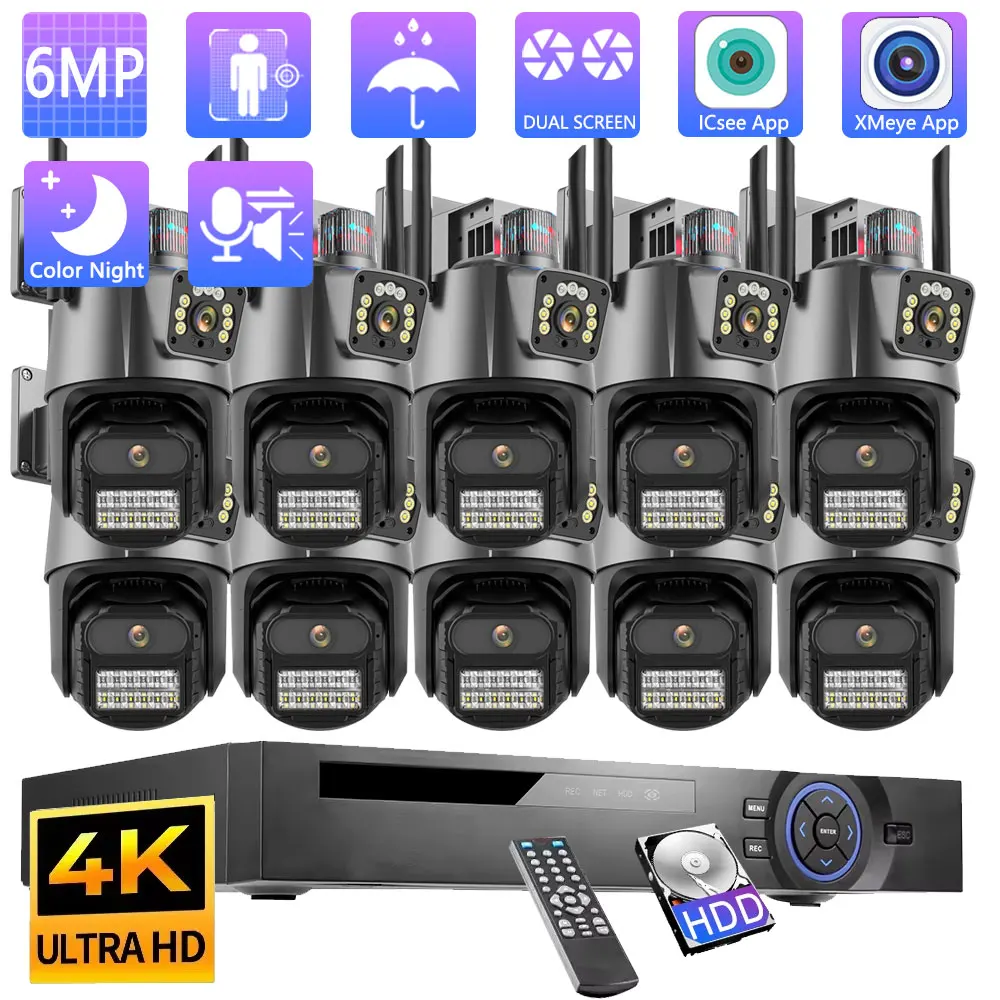 8MP 4K PTZ Security Wifi Cameras System Kit Human Detection Audio Alarm Record 10CH POE NVR CCTV Outdoor Home Video Surveillance