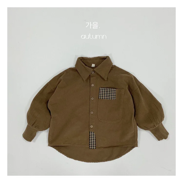 2025 Childrens Boys Shirts Spring Autumn Personalized Trendy Plaid Spliced Baby Boys Shirt Toddler Boys Cardigan Jacket