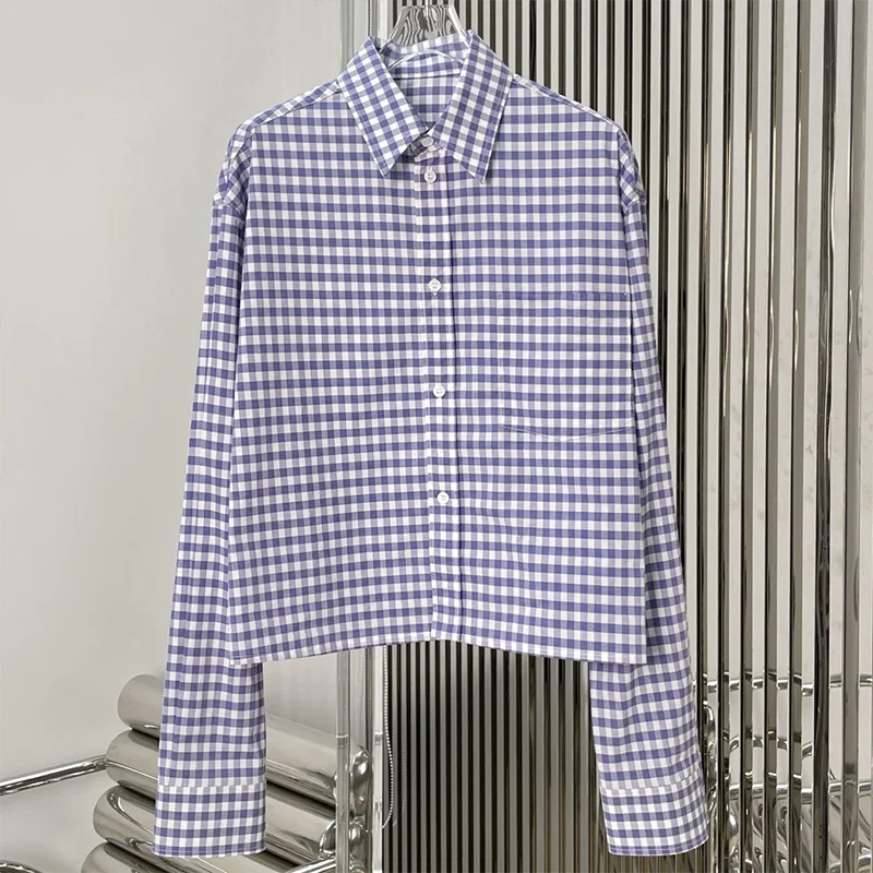 

Высококачественная классическая женская футболка в клетку с длинными рукавами, блузка, приталенная верхняя одежда для женщин 25122678