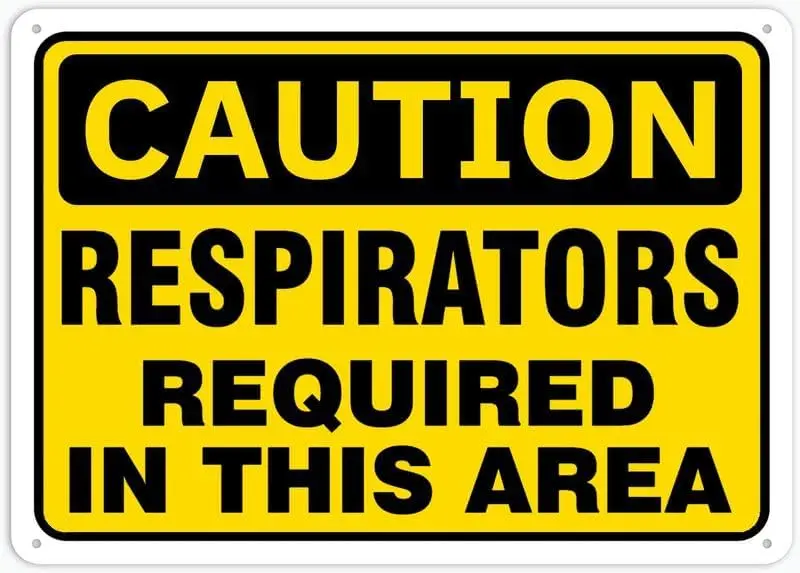 Caution Safety Sign Respirators Required In This Area Retro Metal Tin Signs 12X8 Inch For Shop Yard Man Cave Garage Outdoor sign