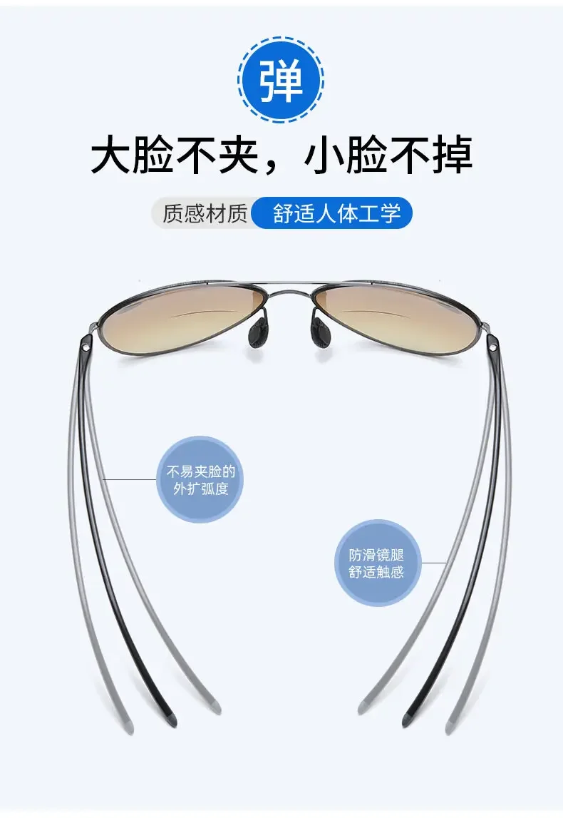 Bifokale +100~ +350 Herren-Lesebrille, Sonnenbrille, männlicher Look, weit und nah, blendfrei, Hyperopie-Brille +100 bis +350 – Detail 2