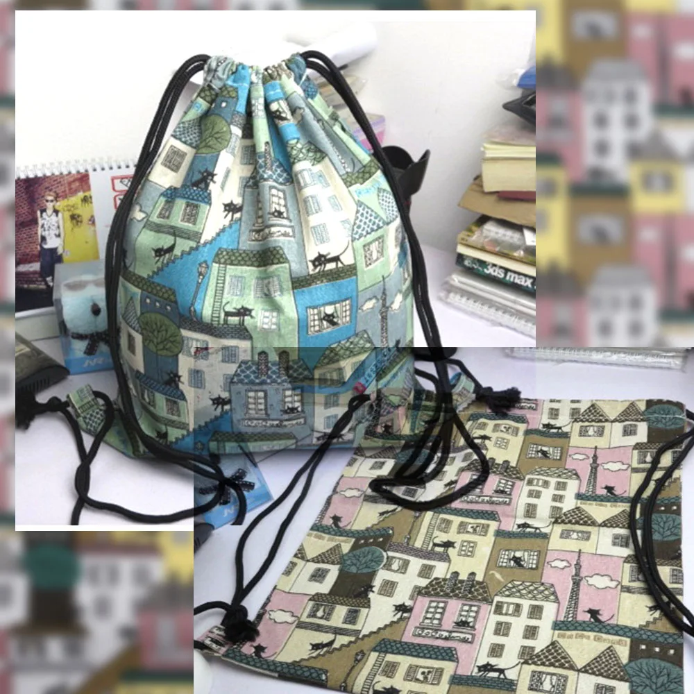 Nordic Small House Series Vintage Patchwork Painting Hemp Cotton Linen Fabrics Sewing Textiles Manual Craft Cloth DIY Materials
