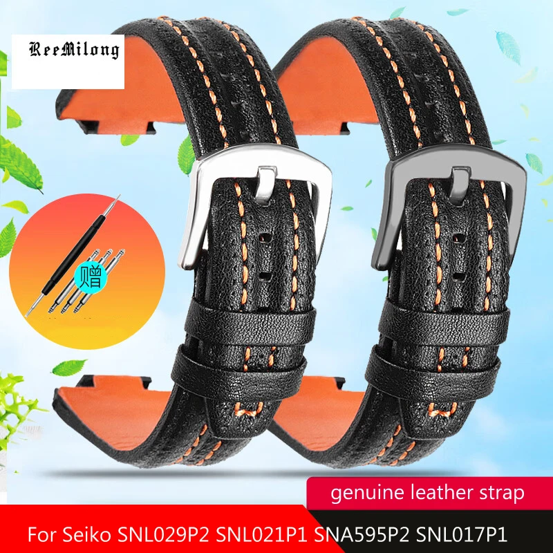 Genuine Leather Watch Strap for Seiko sportura SNL029P2 SNL021P1 SNA595P2 SNL017P1 Watchbands Bracelet Accessories 27*15mm