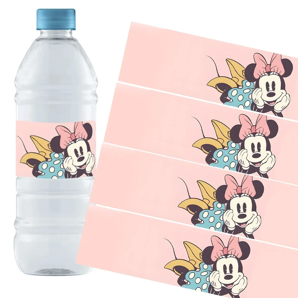 10/50pc Disney Minnie Water Bottle Label Birthday Decorations Waterproof Stickers for Kids Boys Girls Baby Shower Party Supplies