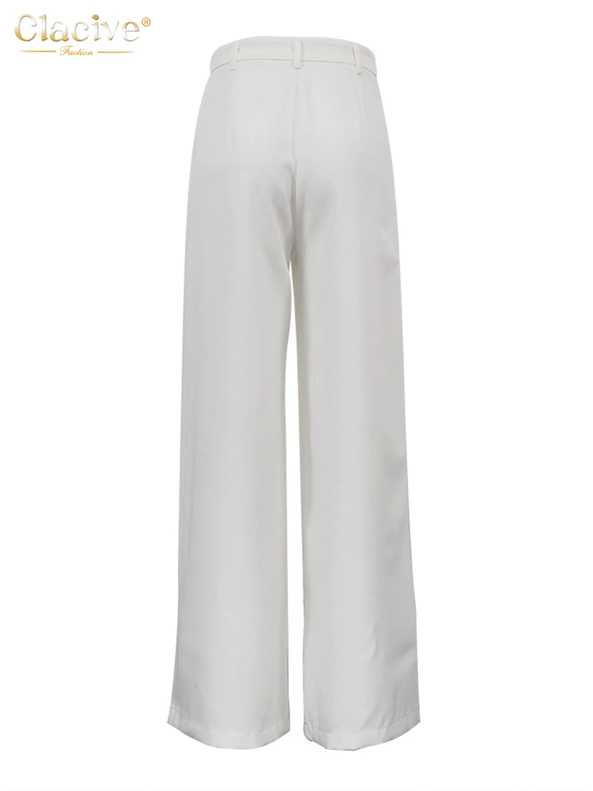 Clacive Fashion Loose White Office Women's Pants 2025 Casual High Waist Wide Trousers Elegant Full Length Pants Female Cltohing