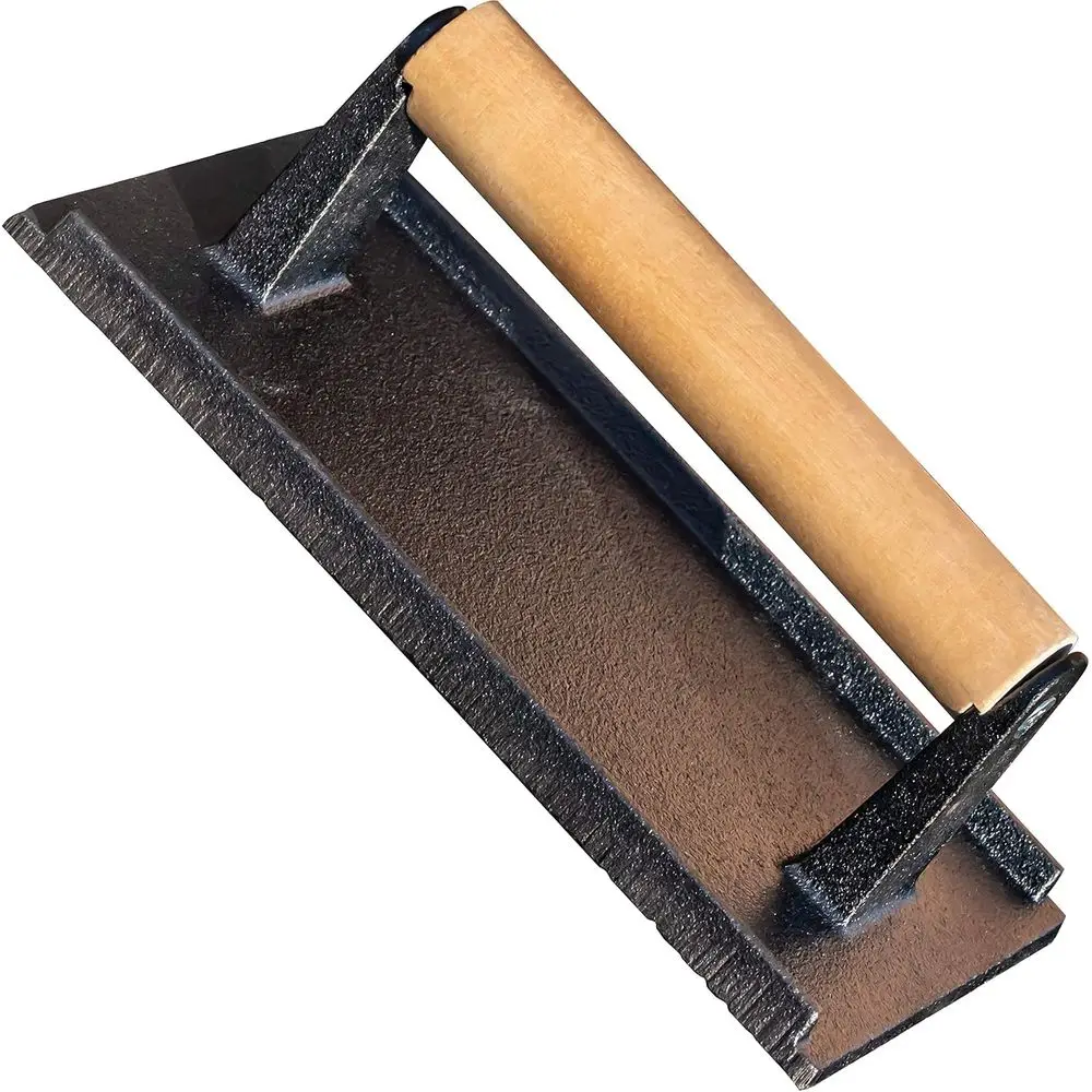 8x4 Inch Cast Iron Grill with Wooden Handle - Perfect for Grilled Meat, Bacon, Steaks, and Burgers, Suitable for Stovetop, Oven,